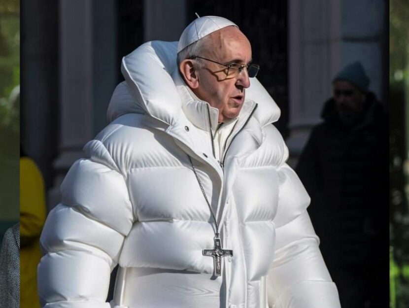 Papa Francesco con il piumino bianco
