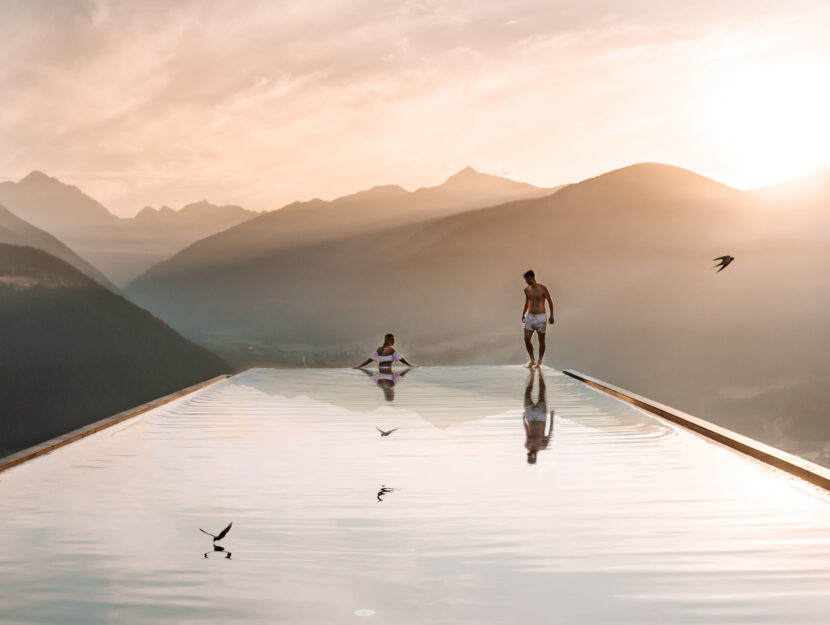 La skypool dell’hotel Hubertus di Valdaora, in Alto Adige.