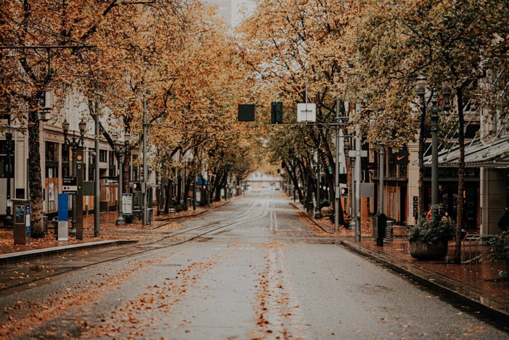 strada di una citt&agrave; in autunno