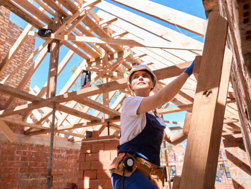 Una donna lavora in un cantiere edile