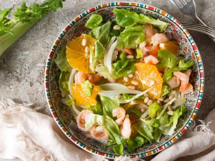 Insalata di gamberi con agrumi e finocchi