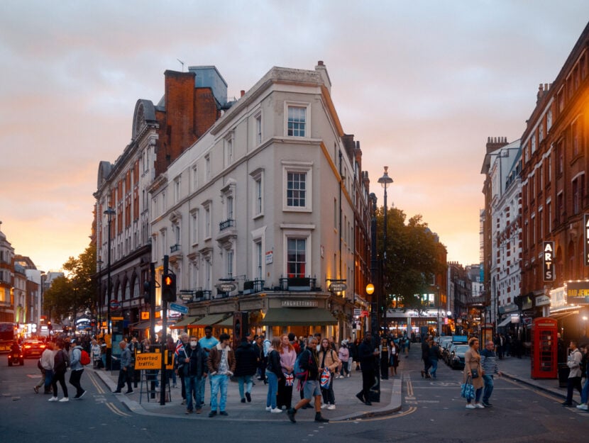 Distretto di Soho, Londra, al tramonto