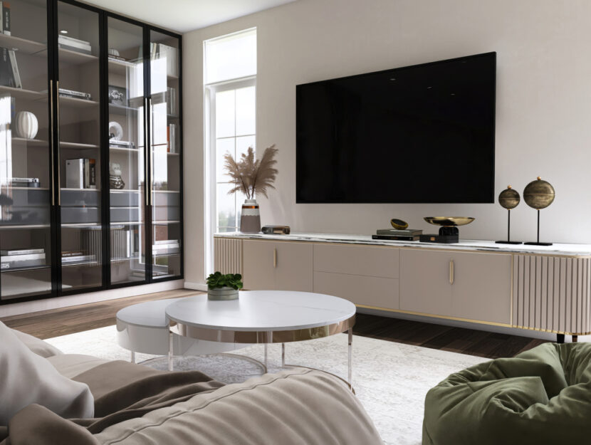 salotto con televisione e vetrinetta