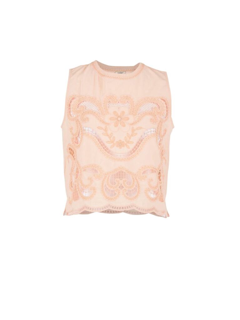top in cotone con ricami