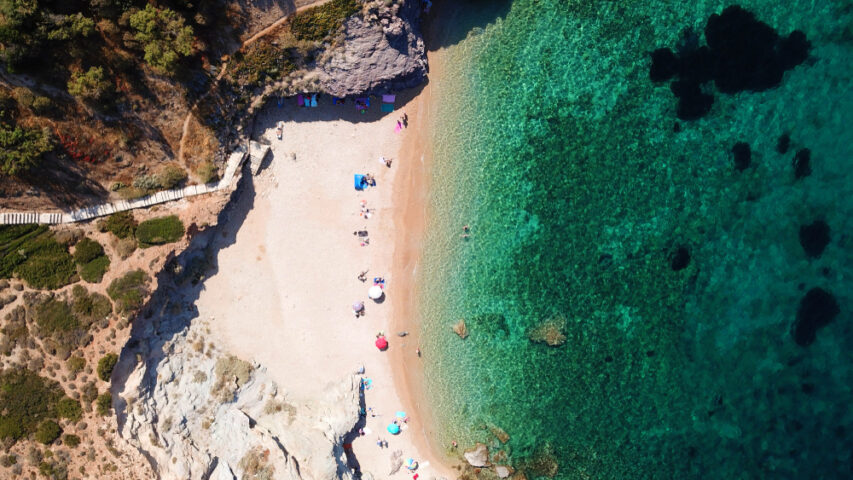 Aerial,Drone,Bird's,Eye,View,Of,Famous,Clear,Water,Rocky