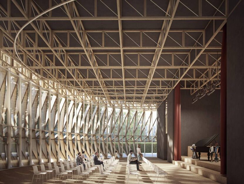 Il rendering di un interno della nuova GAMeC-Galleria d’arte moderna e contemporanea di Bergamo, d