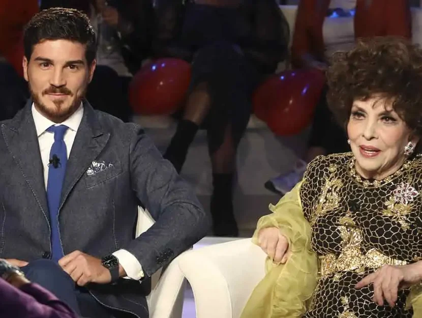 Andrea Piazzolla e Gina Lollobrigida negli studi di "Domenica In" nel 2022