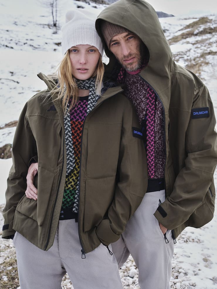 Modelli indossano abbigliamento da neve Drumhor
