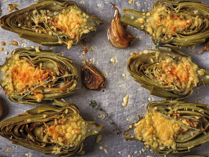 Gratin di carciofi, pomodori e patate al forno