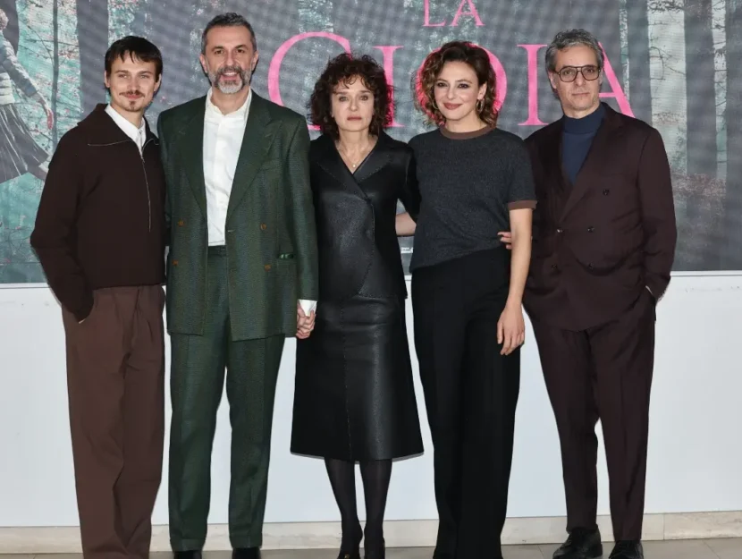 Roma, cinema Barberini, photocall film "La Gioia". Nella foto: Saul Nanni, Nicolangelo Gelormini, Valeria Golino, Jasmine Trinca, Francesco Colella