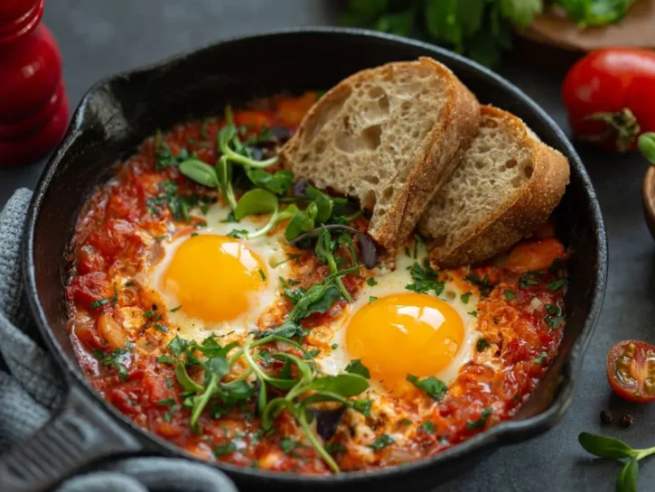 Shakshuka, specialità maghrebina con uova speziate e pomodoro