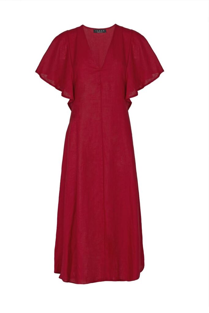 abito rosso profondo midi in misto lino 