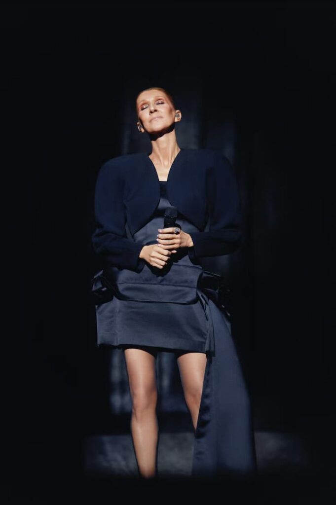 Céline Dion con abito Louis Vuitton