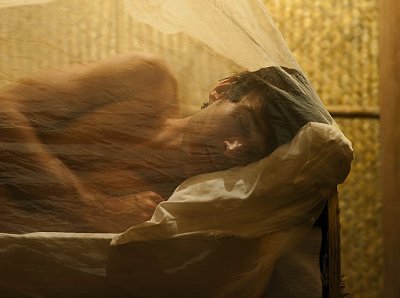 09 Dec 2009, India --- Man asleep under mosquito net --- Image by © Will Morgan/Corbis