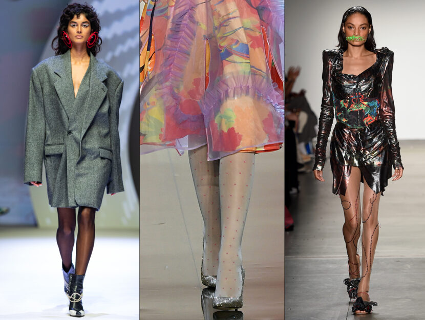<p>Collant trasparenti in passerella, F/W 2019/2020. Da sinistra: Slow Waves, Dynasty, Flying Solo</p>