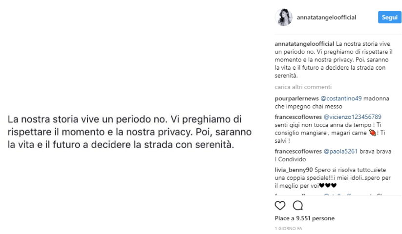 <p>Ecco l’annuncio ufficiale in cui chiedono rispetto per la loro privacy comparso sui profili social di entrambi i cantanti. </p>