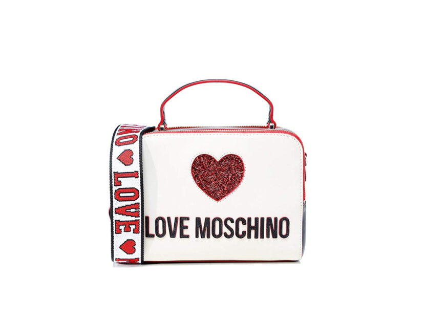<p>Borsa a tracolla bianca con cuori e stampa lettering (LOVE MOSCHINO)</p>