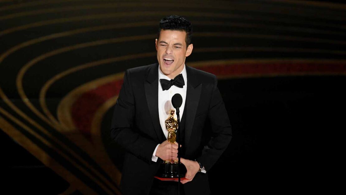 <p>Rami Malek ritira il premio come Miglior attore per "Bohemian Rapsody" (Getty Images)</p>