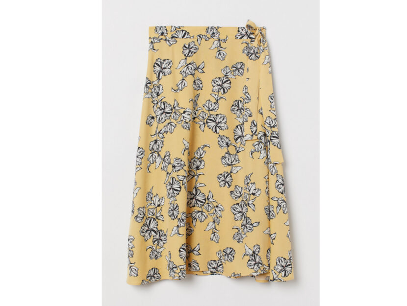 <p>Gonna longuette giallo pastello con fantasia fiorata (H&M PLUS)</p>