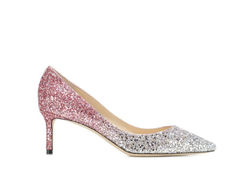 <p>Décolleté con i glitter all over sfumati nell'argento e rosa (JIMMY CHOO)</p>
