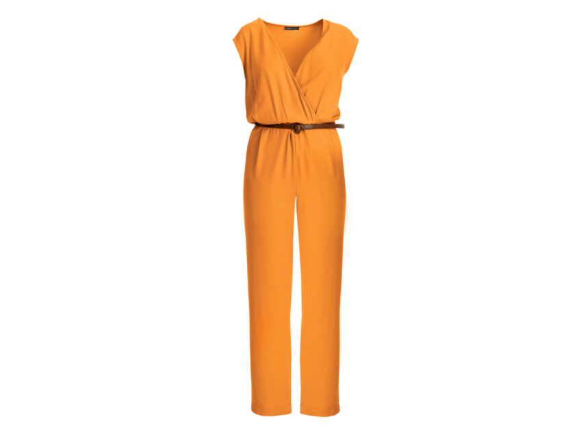 <p><span>Tuta jumpsuit giallo ocra con pantaloni morbidi (FIORELLA RUBINO)</span></p>