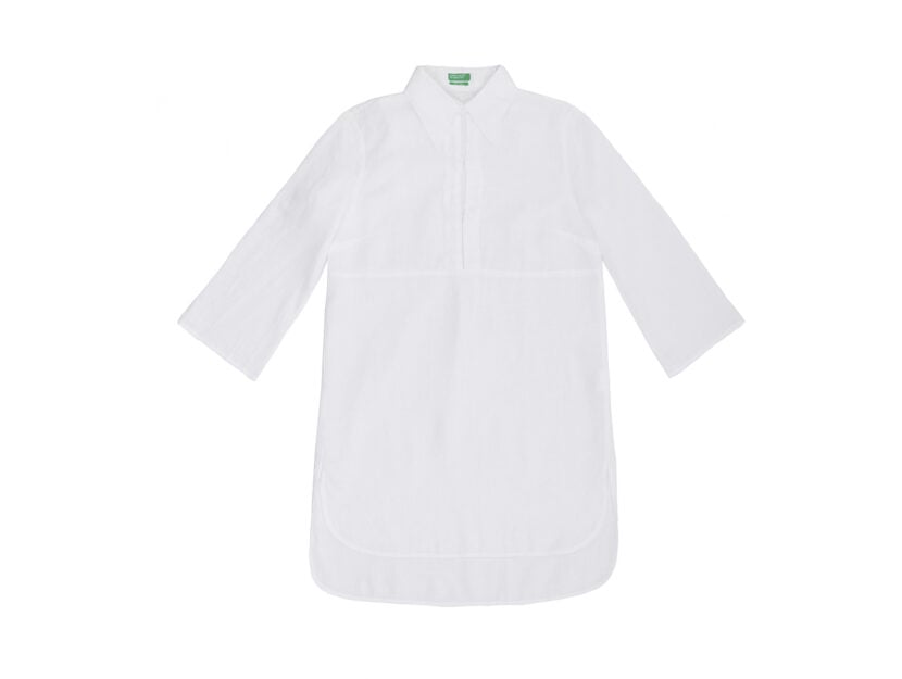 <p>Camicia bianco oversize con maniche a tre quarti e taglio minimal (UNITED COLORS OF BENETTON)</p>