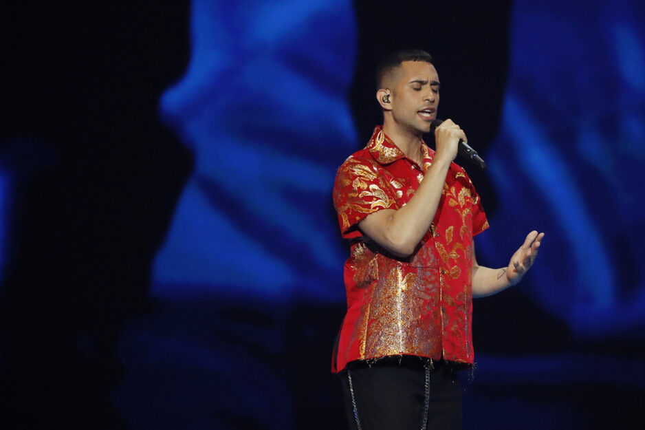 <p>Mahmood sul palco dell'Eurovision (Getty Images)</p>