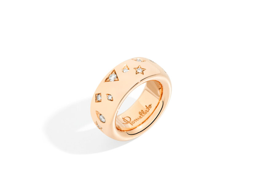<p>Fede nuziale mantovana in oro giallo con diamanti (POMELLATO)</p>