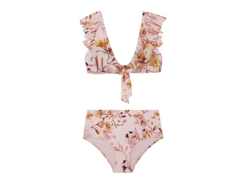<p>Bikini a fiori top con volant e slip a vita alta (OYSHO)</p>