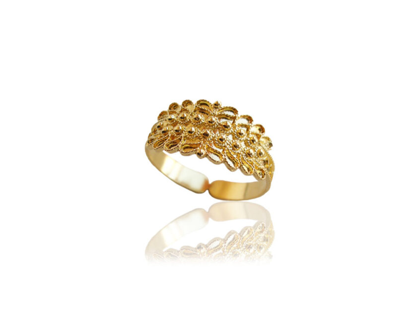 <p>Fede sarda in oro giallo con microsfere e foglioline (FILIGRANE PIRISI)</p>