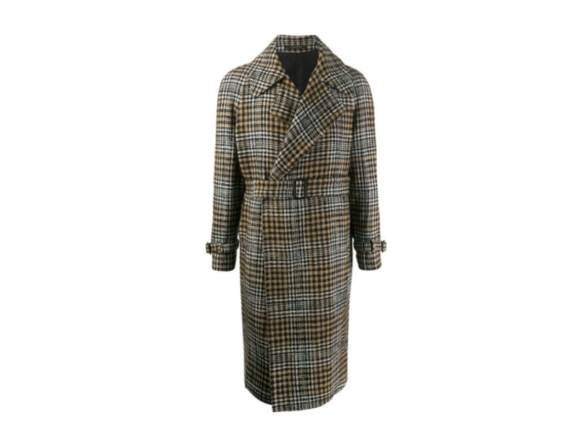 <p>Cappotto classico a fantasia pied-de-poule con cintura (TAGLIATORE)</p>