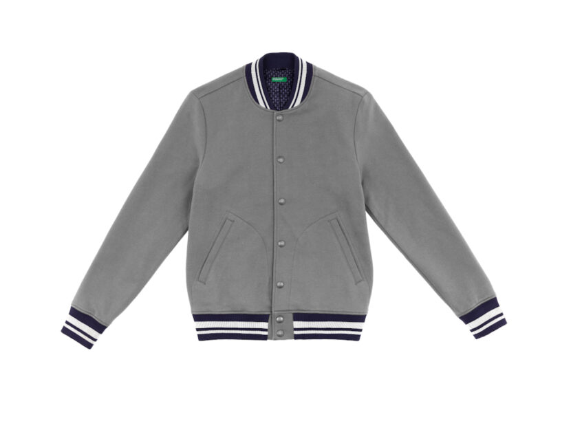<p>Cardigan grigio con dettagli a righe bianche e nere (UNITED COLORS OF BENETTON)</p>